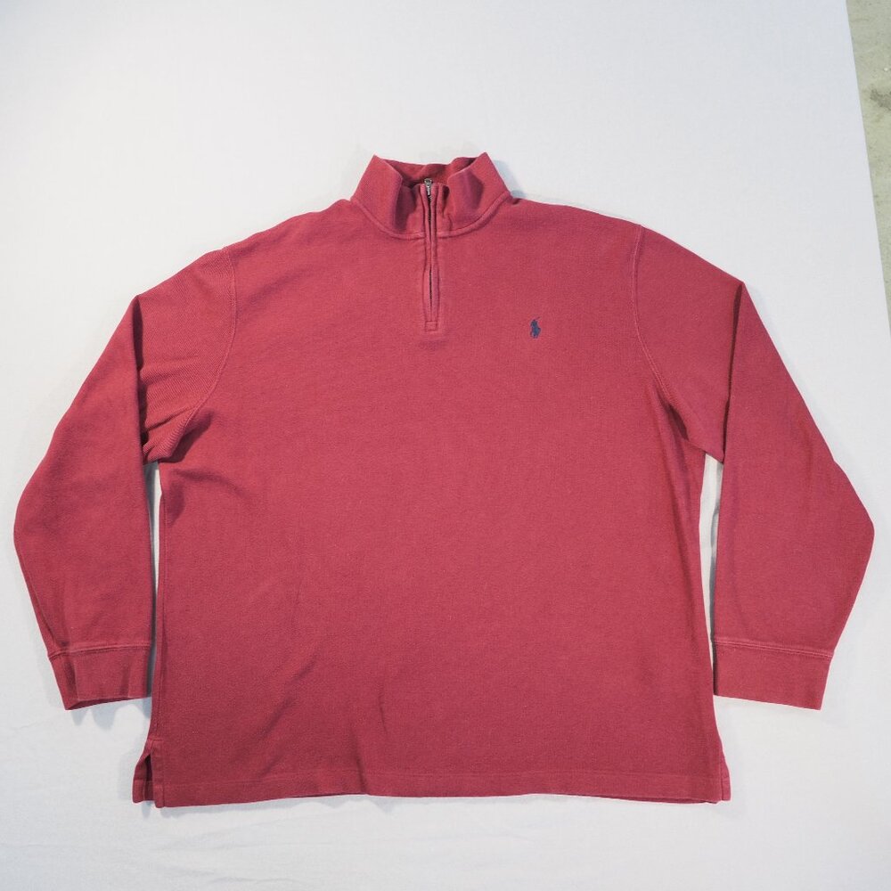 Polo Ralph Lauren Shirt Mens Extra Large Red Maroon Estate Rib 1/4 Zip Pullover